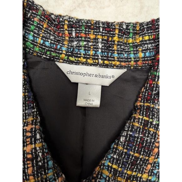 Vintage CHRISTOPHER & BANKS Full Zip Blazer Jacket Rainbow Tweed Womens Size L - Picture 4 of 9